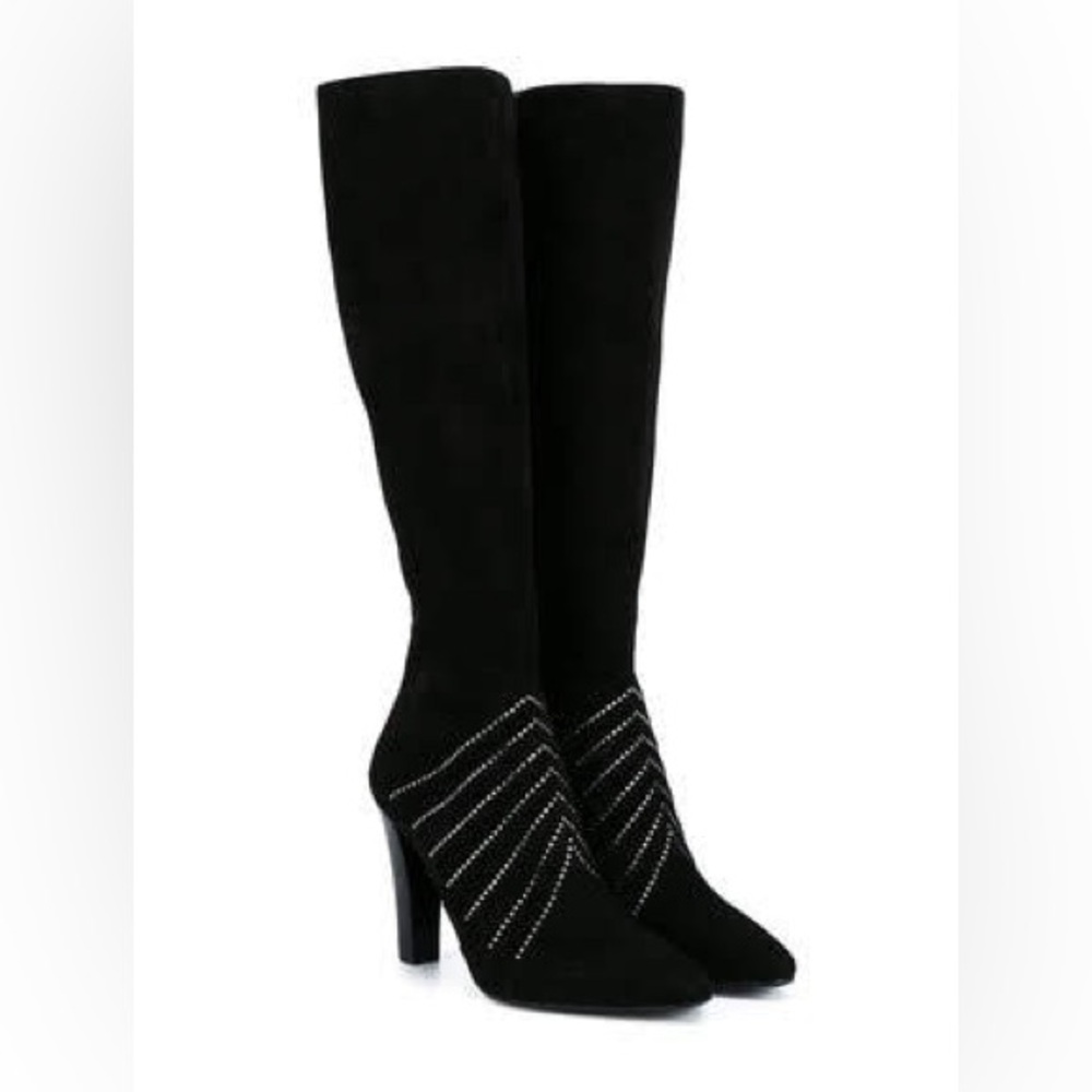 NWT SAINT LAURENT Black Crystal Embellished Tall Boots Size 39